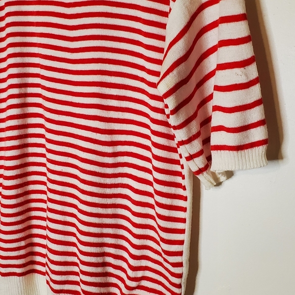 (Red &) White Stripes Red and White Striped Short Sleeve Knit Sweater Shirt - Picture 8 of 14